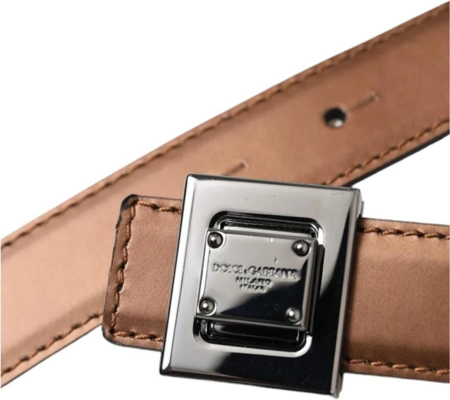 Dolce & Gabbana Bronzen Leren Vierkante Metalen Riem Brown Dames - Foto 2
