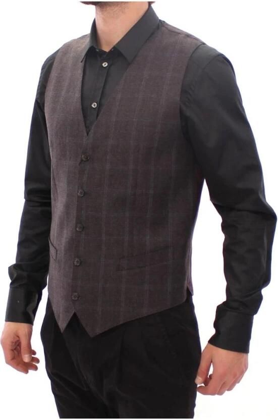 Dolce & Gabbana Bruine Geruite Wollen Vest Gloednieuw met Labels Bruin - Foto 12