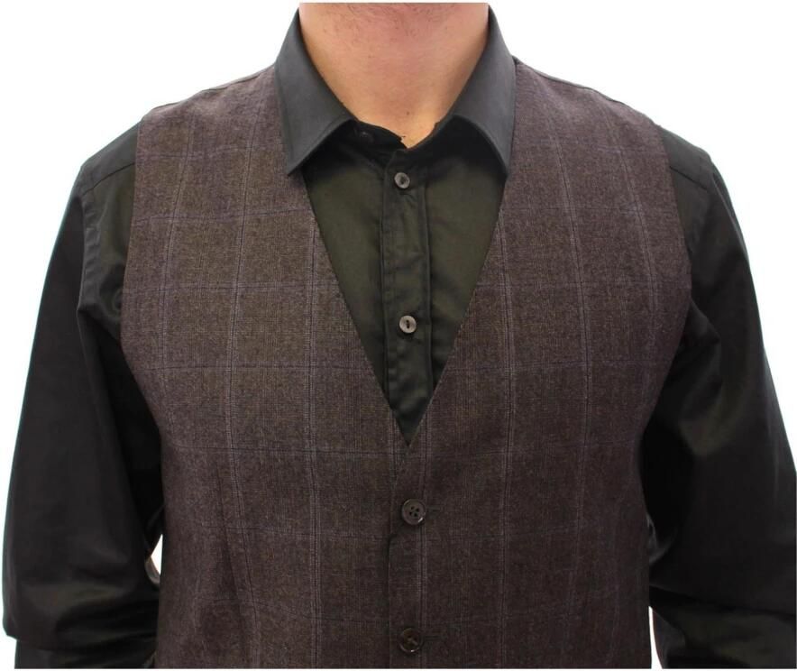 Dolce & Gabbana Bruine Geruite Wollen Vest Gloednieuw met Labels Bruin