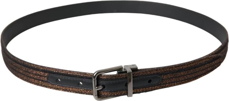 Dolce & Gabbana Gouden Jacquard Streep Riem met Zilveren Gesp Yellow - Foto 4