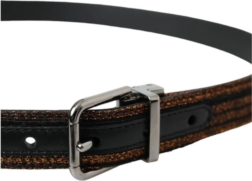 Dolce & Gabbana Gouden Jacquard Streep Riem met Zilveren Gesp Yellow - Foto 3