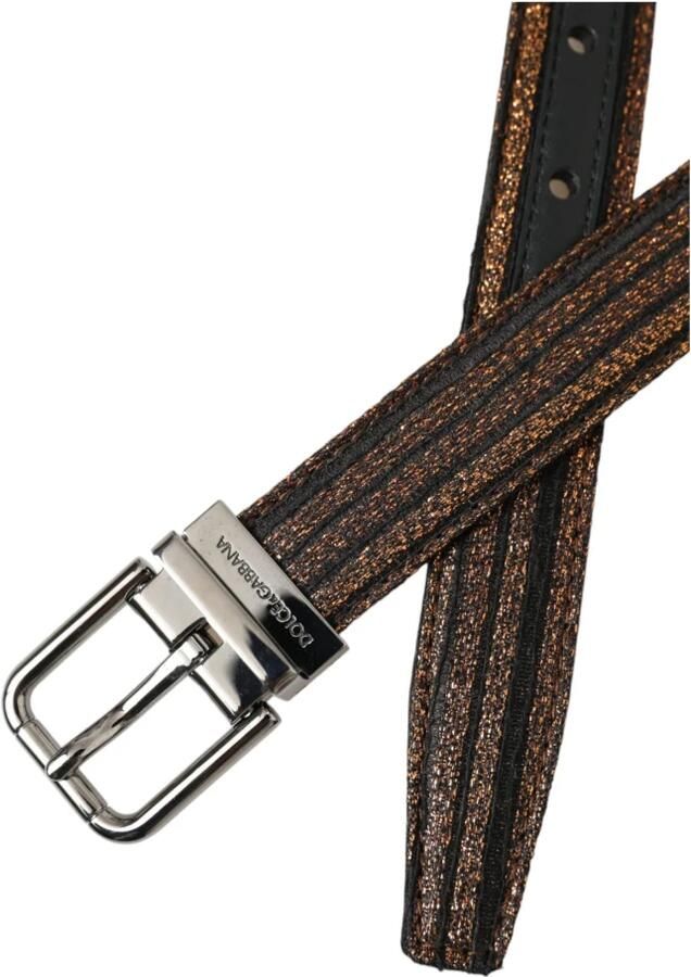 Dolce & Gabbana Gouden Jacquard Streep Riem met Zilveren Gesp Yellow - Foto 2