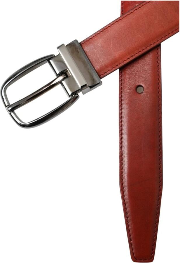 Dolce & Gabbana Bruin Leer Zilveren Gesp Riem Mannen Brown Unisex - Foto 3