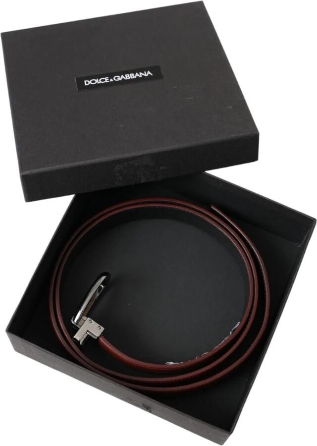 Dolce & Gabbana Bruin Leer Zilveren Gesp Riem Mannen Brown Unisex - Foto 2