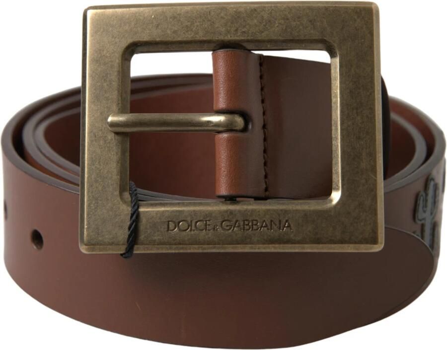 Dolce & Gabbana Elegante Leren Riem met Metalen Gesp Brown Heren