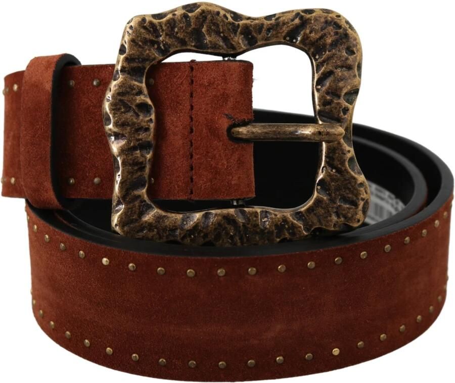 Dolce & Gabbana Elegante Suède Riem met Gouden Studs Brown Heren