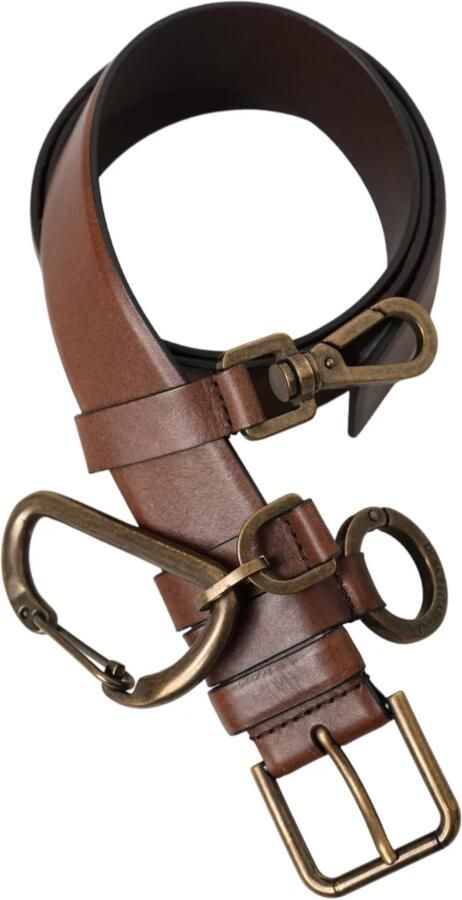 Dolce & Gabbana Bruin Leren Gouden Metalen Gesp Karabijnriem Brown Heren - Foto 10