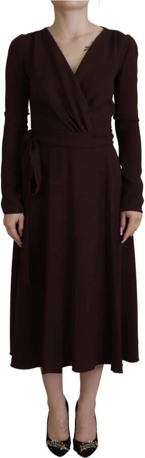 Dolce & Gabbana Bruine Wrap Lange Mouw Midi Stretch Jurk Brown Dames - Foto 5