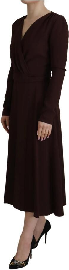 Dolce & Gabbana Bruine Wrap Lange Mouw Midi Stretch Jurk Brown Dames - Foto 4
