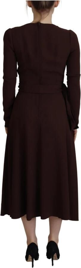 Dolce & Gabbana Bruine Wrap Lange Mouw Midi Stretch Jurk Brown Dames - Foto 3