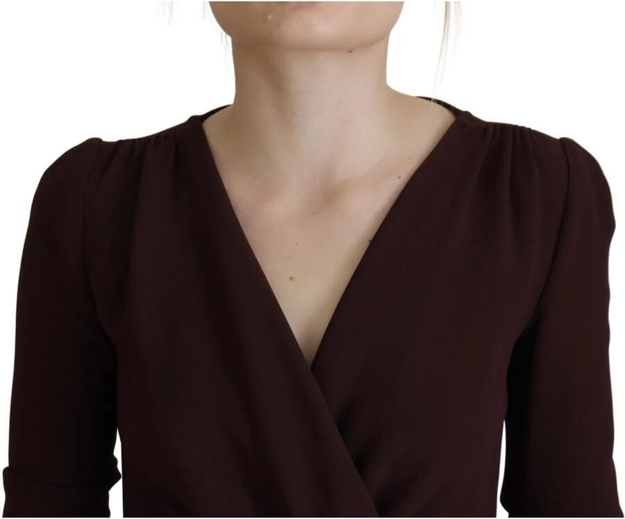Dolce & Gabbana Bruine Wrap Lange Mouw Midi Stretch Jurk Brown Dames