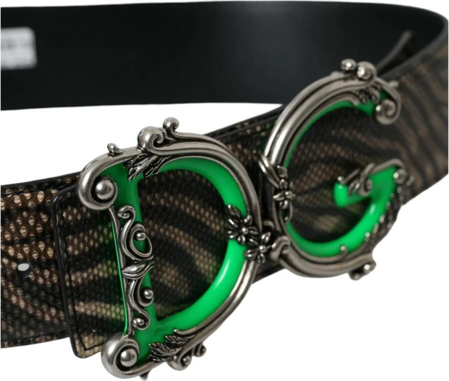Dolce & Gabbana Bruine Zebra Leren Riem met Metalen Logo Gesp Brown Dames