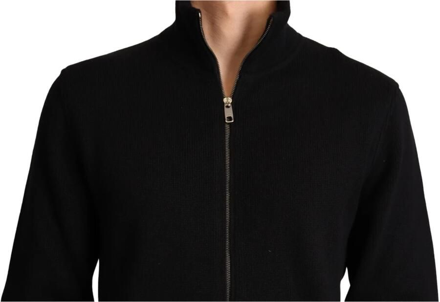 Dolce & Gabbana Black Cashmere Zipper Mens Sweater Zwart Heren