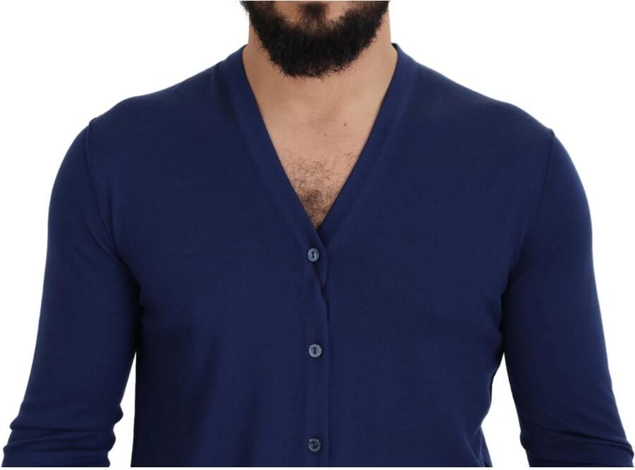 Dolce & Gabbana Blue Button Cardigan Virgin Wool Sweater Blauw - Foto 2