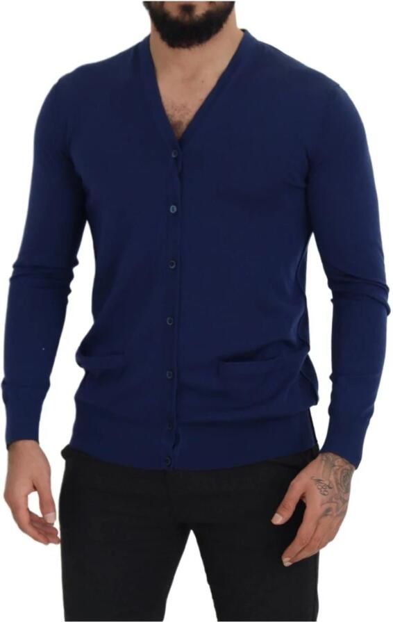 Dolce & Gabbana Blue Button Cardigan Virgin Wool Sweater Blauw - Foto 6