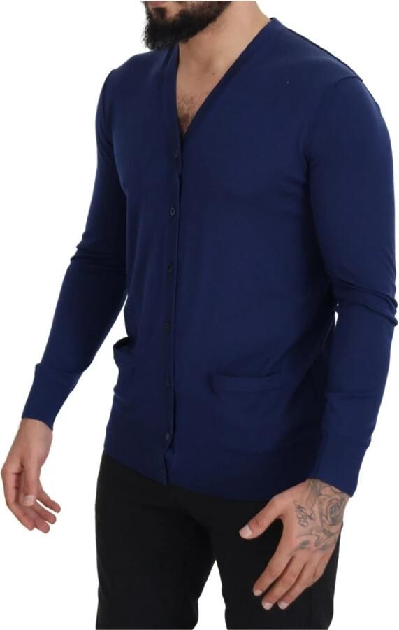 Dolce & Gabbana Blue Button Cardigan Virgin Wool Sweater Blauw - Foto 5