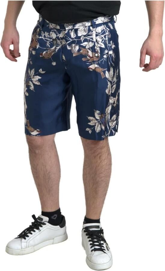 Dolce & Gabbana Zijden Bermuda Shorts met Bloemenprint Blue Heren