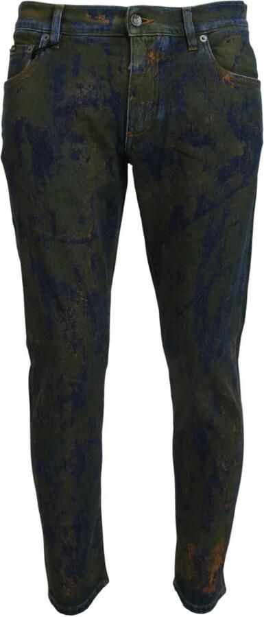 Dolce & Gabbana Blauw Groen Slim-Fit Katoenen Denim Jeans Green Heren - Foto 4