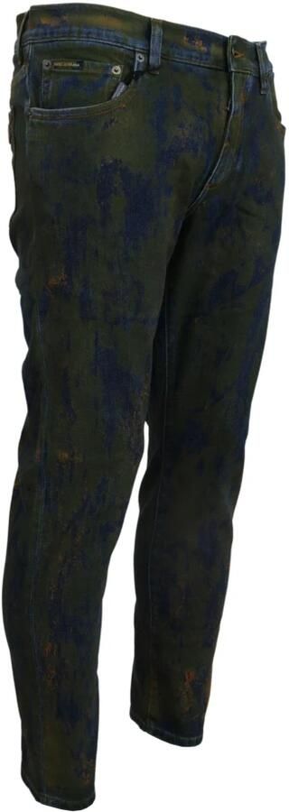 Dolce & Gabbana Blauw Groen Slim-Fit Katoenen Denim Jeans Green Heren - Foto 6