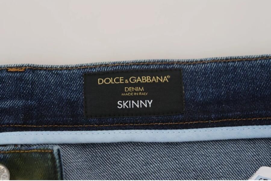 Dolce & Gabbana Blauw Groen Slim-Fit Katoenen Denim Jeans Green Heren - Foto 2