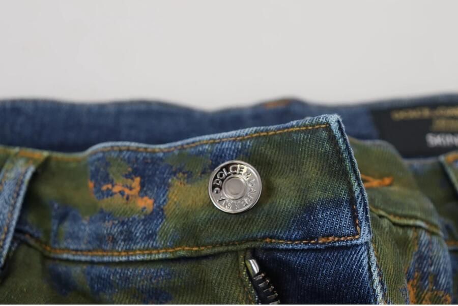 Dolce & Gabbana Blauw Groen Slim-Fit Katoenen Denim Jeans Green Heren - Foto 3
