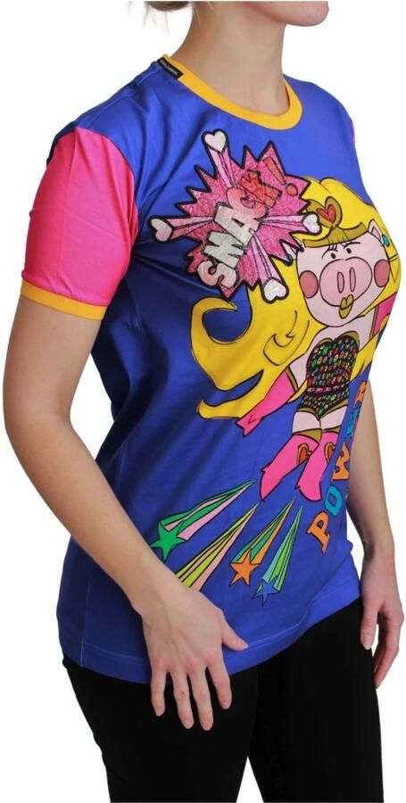 Dolce & Gabbana Paarse Varken Supergirl Katoenen T-shirt Multicolor Dames - Foto 3
