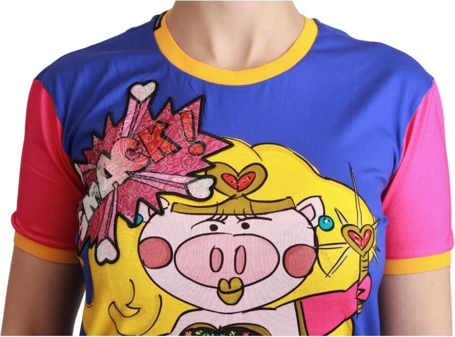 Dolce & Gabbana Paarse Varken Supergirl Katoenen T-shirt Multicolor Dames