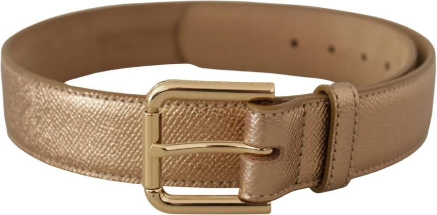 Dolce & Gabbana Chique Roségouden Leren Riem met Logogesp Yellow Dames