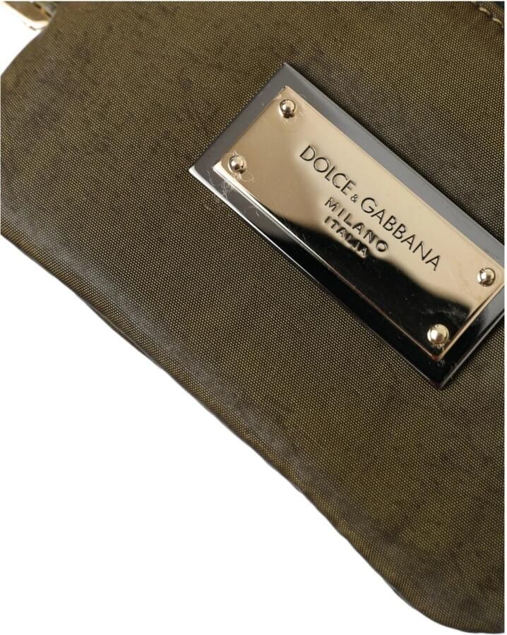 Dolce & Gabbana Donkergroene Nylon Logo Plaque Pouch Green Heren