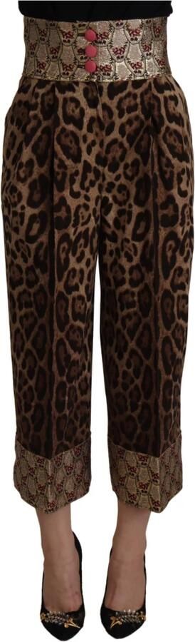 Dolce & Gabbana Bruine Luipaard Gouden Jacquard Hoge Taille Broek Brown Dames - Foto 5