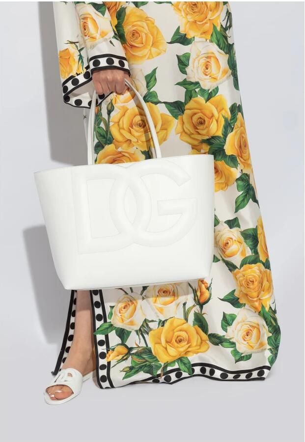 Dolce&Gabbana Totes Dg Logo' White Medium Shopper In Leather in wit