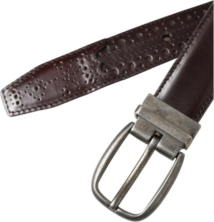 Dolce & Gabbana Donkerbruin Geperforeerde Leren Riem Mannen Brown Heren