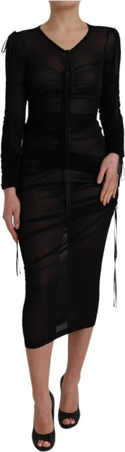 Dolce & Gabbana Doorschijnende Bodycon Midi Jurk Zwart Black Dames - Foto 10