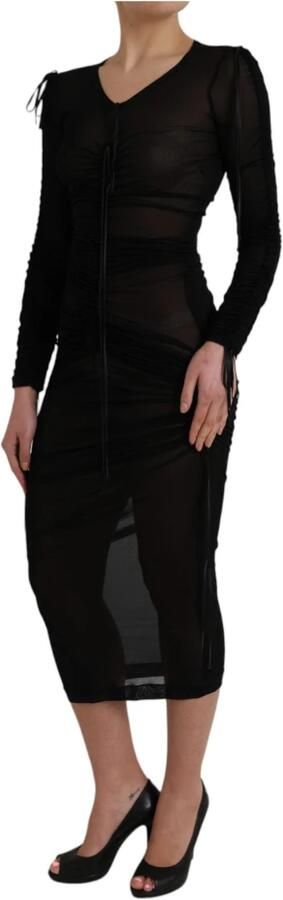 Dolce & Gabbana Doorschijnende Bodycon Midi Jurk Zwart Black Dames - Foto 9