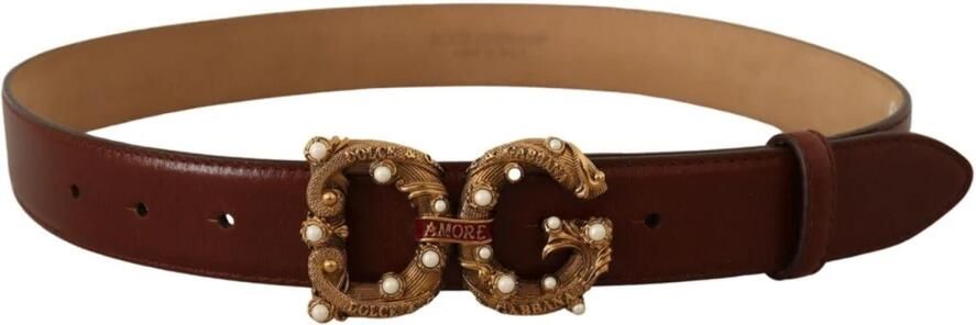 Dolce & Gabbana Elegant Amore Leren Riem met Vintage-Brass Logo Gesp Brown Dames - Foto 3
