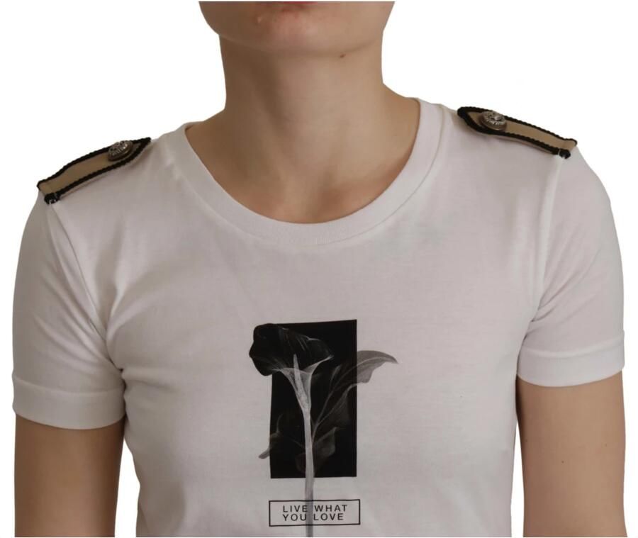 Dolce & Gabbana Elegant bloemenkatoenen T-shirt met ronde hals White Dames