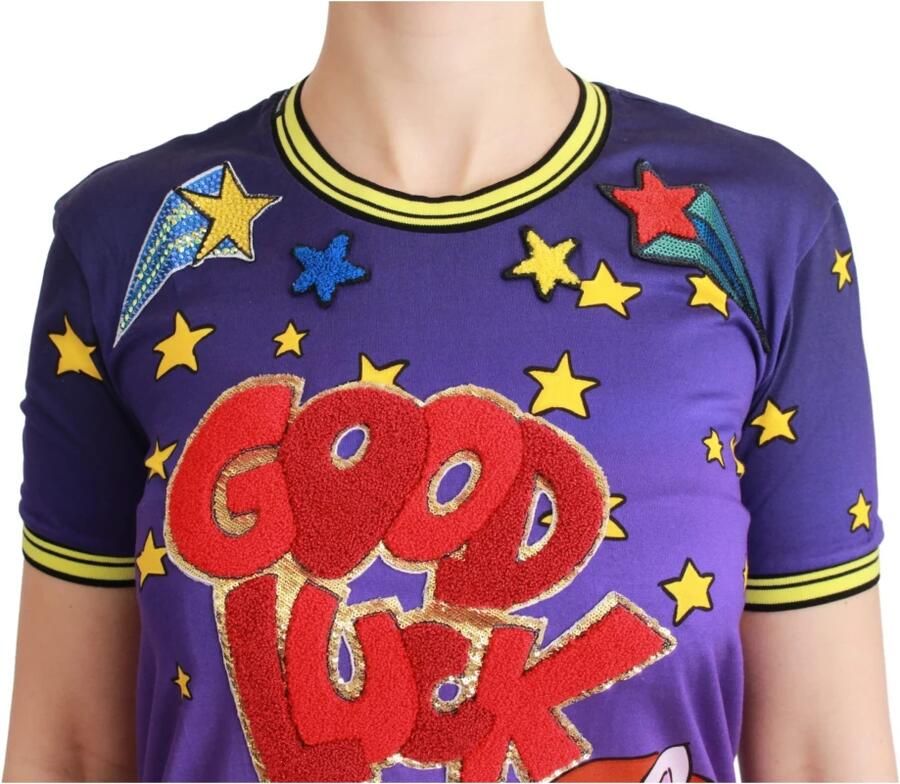 Dolce & Gabbana Paarse Jaar van het Varken Katoenen T-shirt Purple Dames