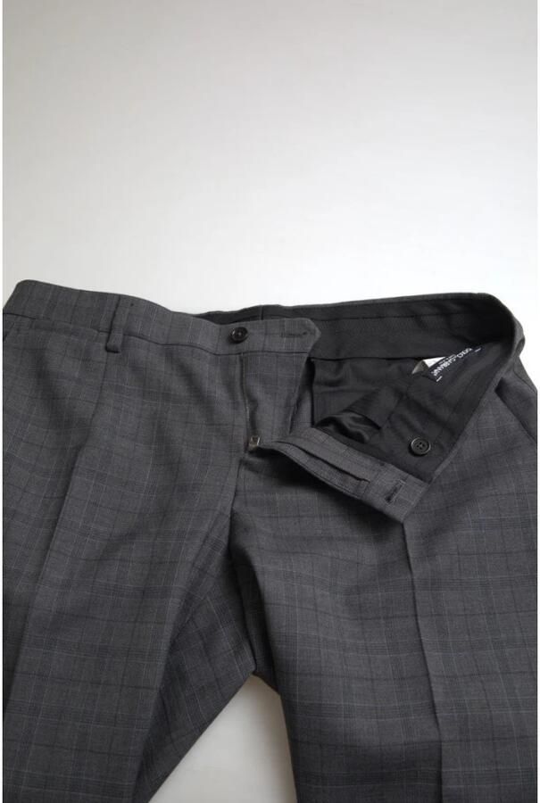 Dolce & Gabbana Elegant Grijs Geruit Slim Fit Pak Gray Heren