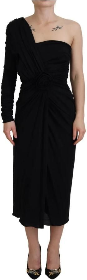 Dolce & Gabbana Elegant One-Shoulder Midi Dress Black Dames - Foto 6