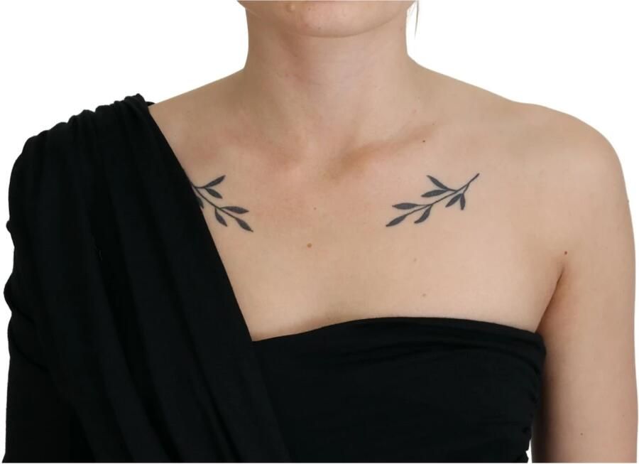 Dolce & Gabbana Elegant One-Shoulder Midi Dress Black Dames