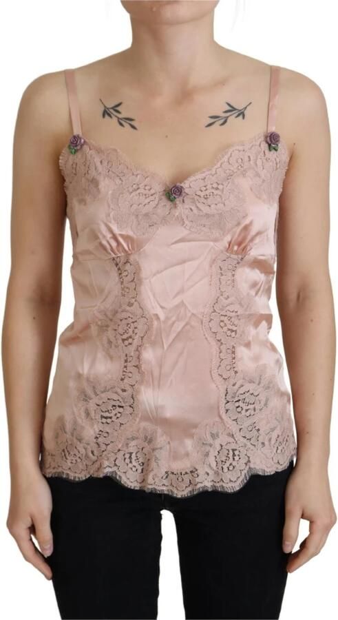 Dolce & Gabbana Roze Satijnen Kant Rozen Tank Top Lingerie Pink Dames - Foto 5