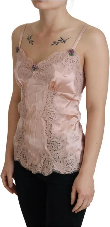 Dolce & Gabbana Roze Satijnen Kant Rozen Tank Top Lingerie Pink Dames - Foto 6