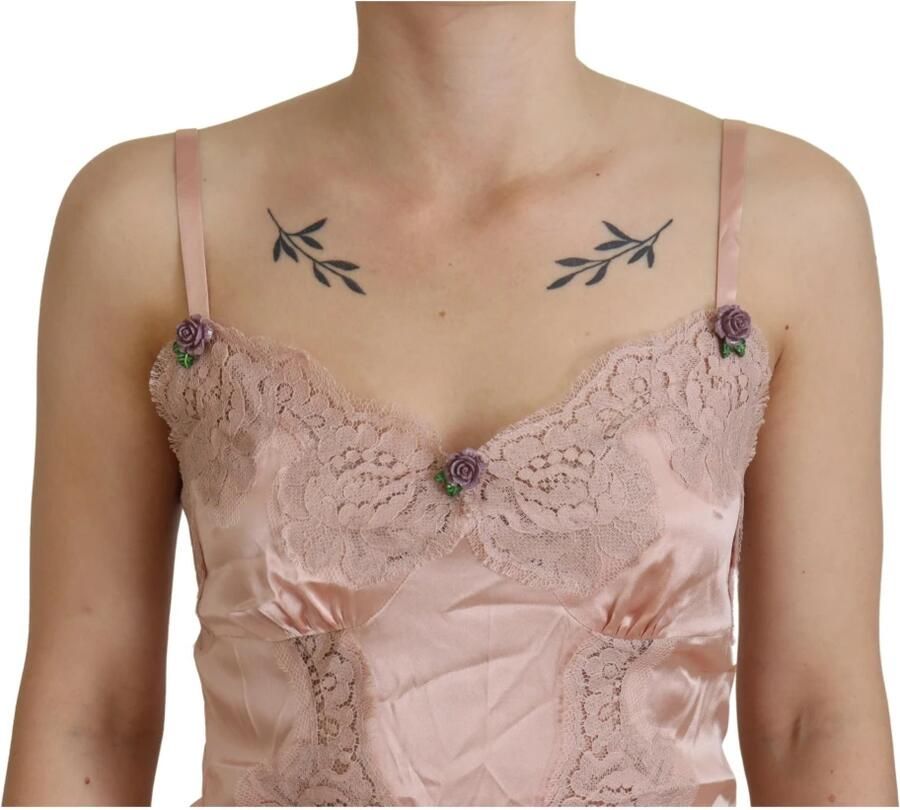 Dolce & Gabbana Roze Satijnen Kant Rozen Tank Top Lingerie Pink Dames