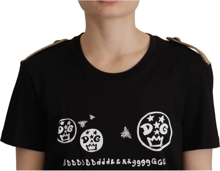 Dolce & Gabbana Zwarte Logo Motief Crewneck Katoenen T-shirt Zwart Heren