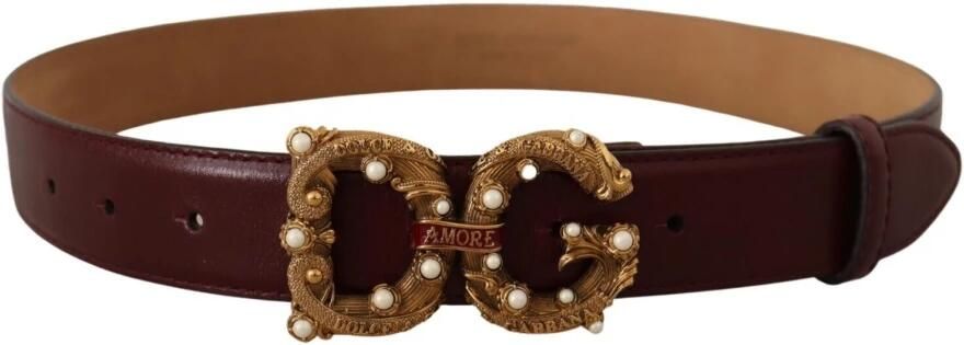 Dolce & Gabbana Bordeaux Leather Brass Logo Buckle Baroque Amore Belt Rood Unisex - Foto 3