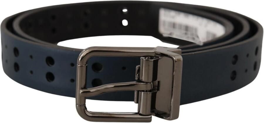 Dolce & Gabbana Elegante blauwe leren riem met metalen gesp Blue Heren