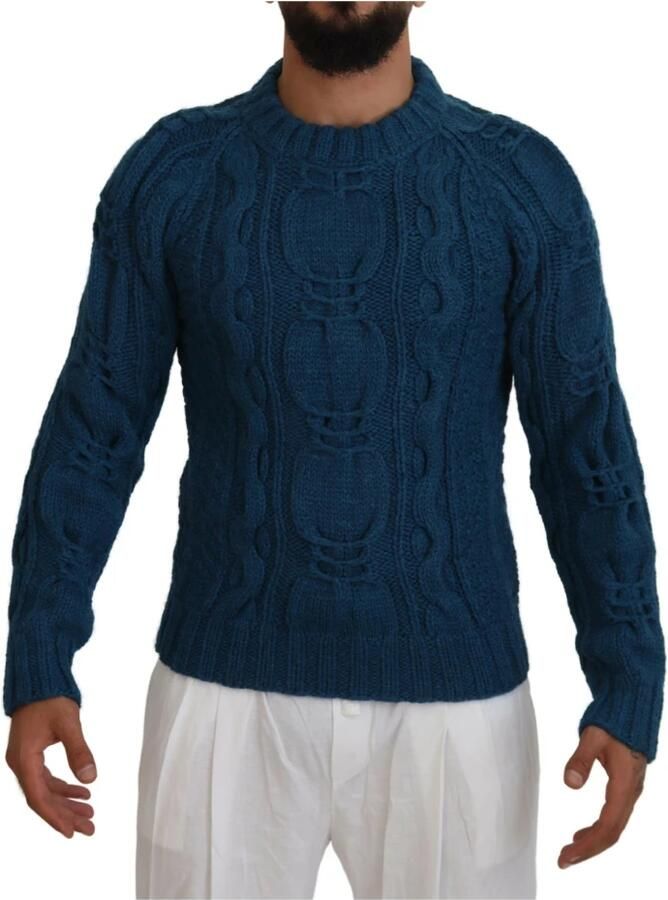 Dolce & Gabbana Blauwe Gebreide Wol Alpaca Pullover Trui Blue Heren - Foto 3