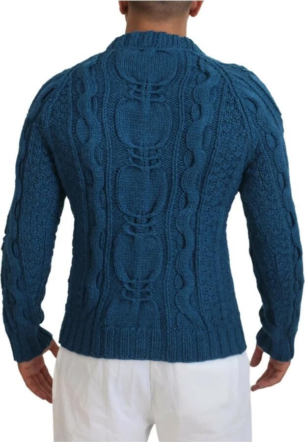 Dolce & Gabbana Blauwe Gebreide Wol Alpaca Pullover Trui Blue Heren