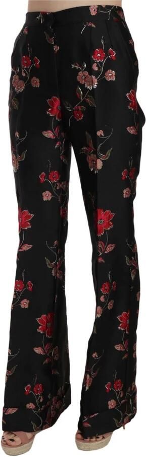 Dolce & Gabbana Floral Print Black Boot Cut Trouser Pants Zwart Dames - Foto 2