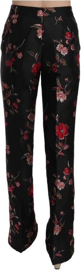 Dolce & Gabbana Floral Print Black Boot Cut Trouser Pants Zwart Dames
